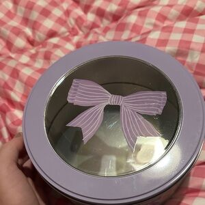Purple Bow Design Round Metal Tin Container